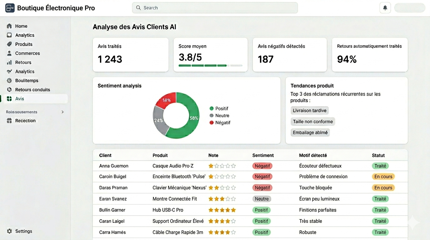 E-commerce — Avis clients